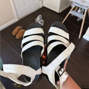 Dr. Martens White Leather Strappy Sandals with Black Footbed